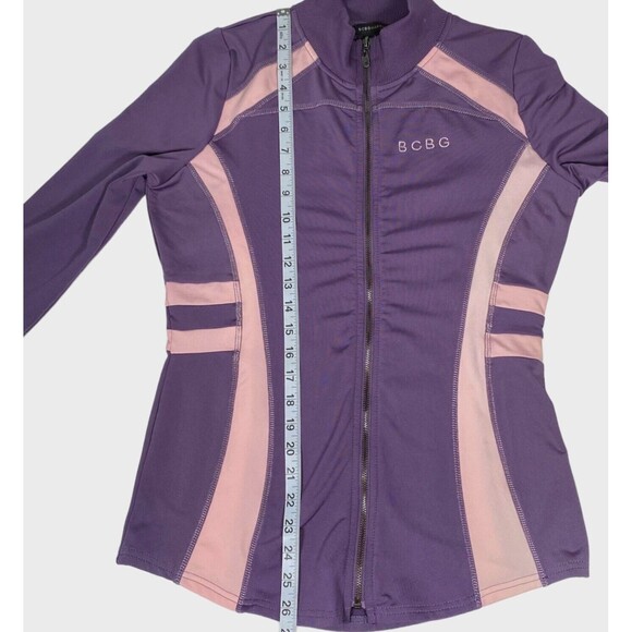 BCBG Maxazria Womens Jacket M Purple Pink Stripe Athletic Track Full Zip Active - Picture 5 of 10